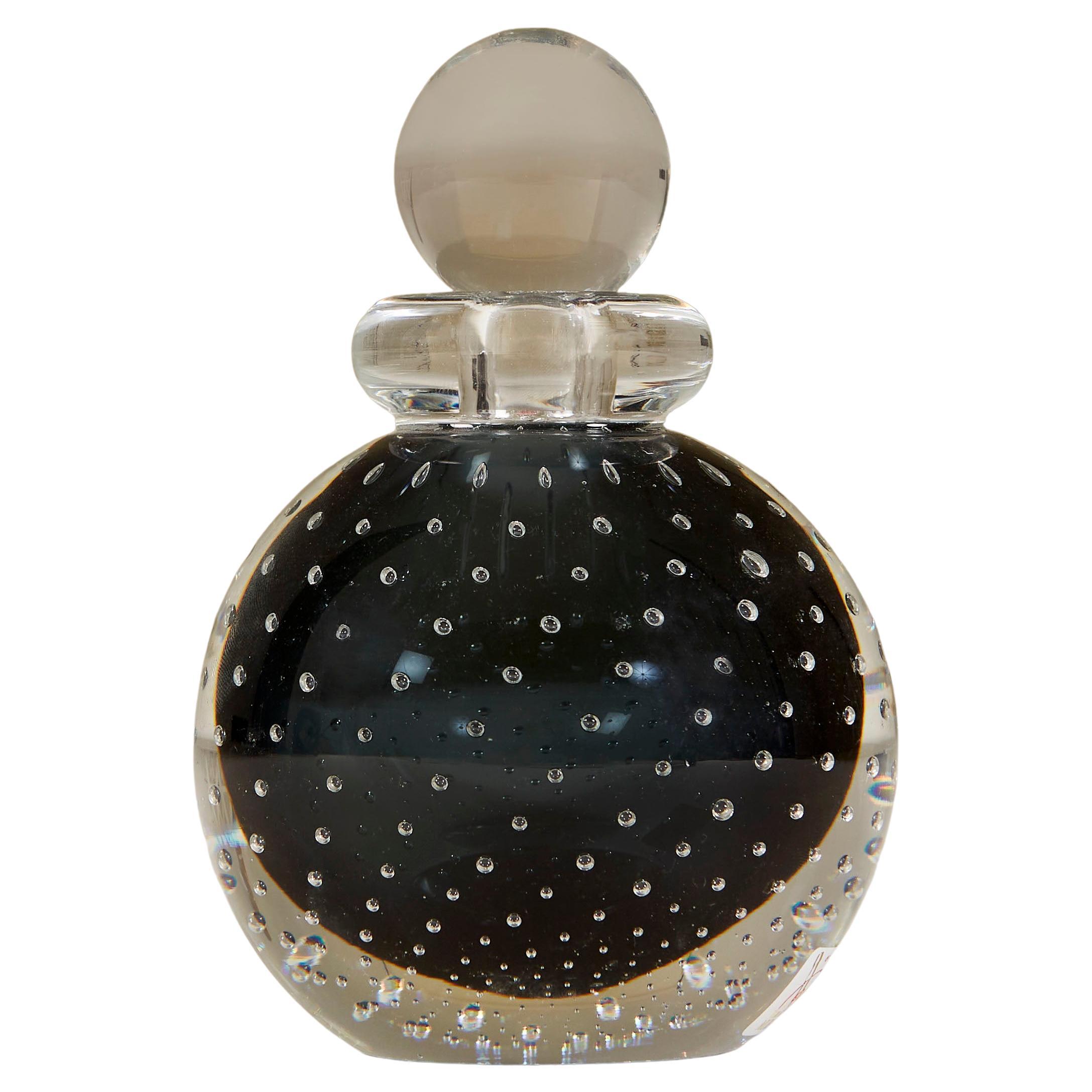 Contemporary Grey / Black Murano Bullicante Ball Perfume Bottle For Sale