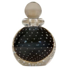 Vintage Contemporary Grey / Black Murano Bullicante Ball Perfume Bottle