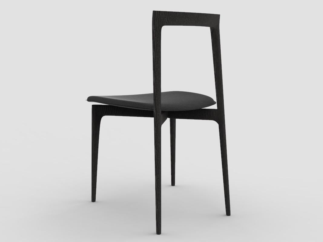 Portuguese Contemporary Grey Chair in Linea 622 Leather & Black Oak by Collector Studio For Sale