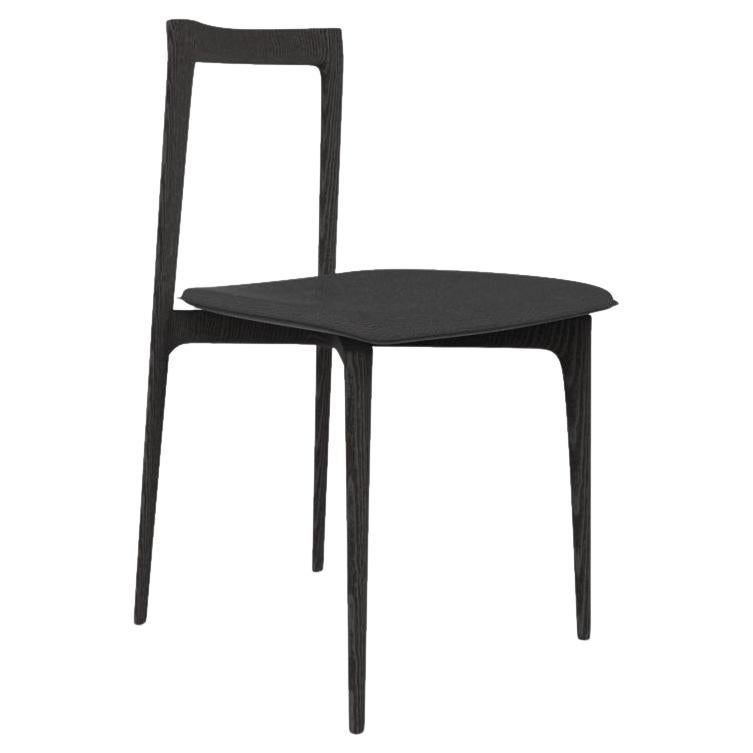 Contemporary Grey Chair in Linea 622 Leather & Black Oak by Collector Studio For Sale