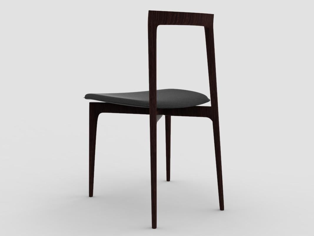 Portuguese Contemporary Grey Chair in Linea 622 Leather & Dark Oak by Collector Studio For Sale
