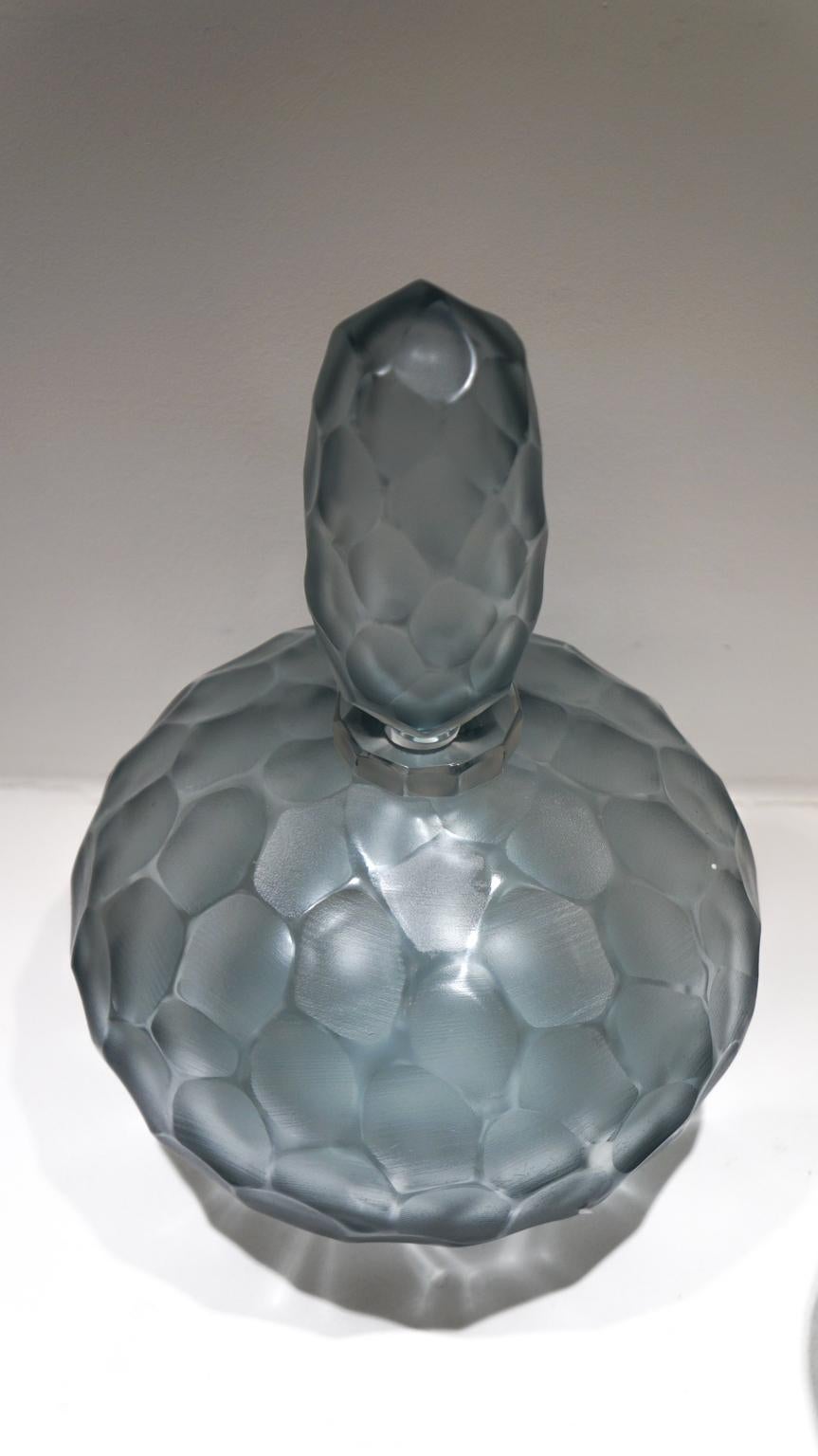 Hand-Crafted Alberto Donà Gray Engraved Murano Glass Bottles Molato, 1980s For Sale