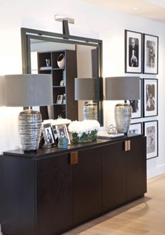 Contemporary Grey Glass Table Lamp with Silk Lampshade