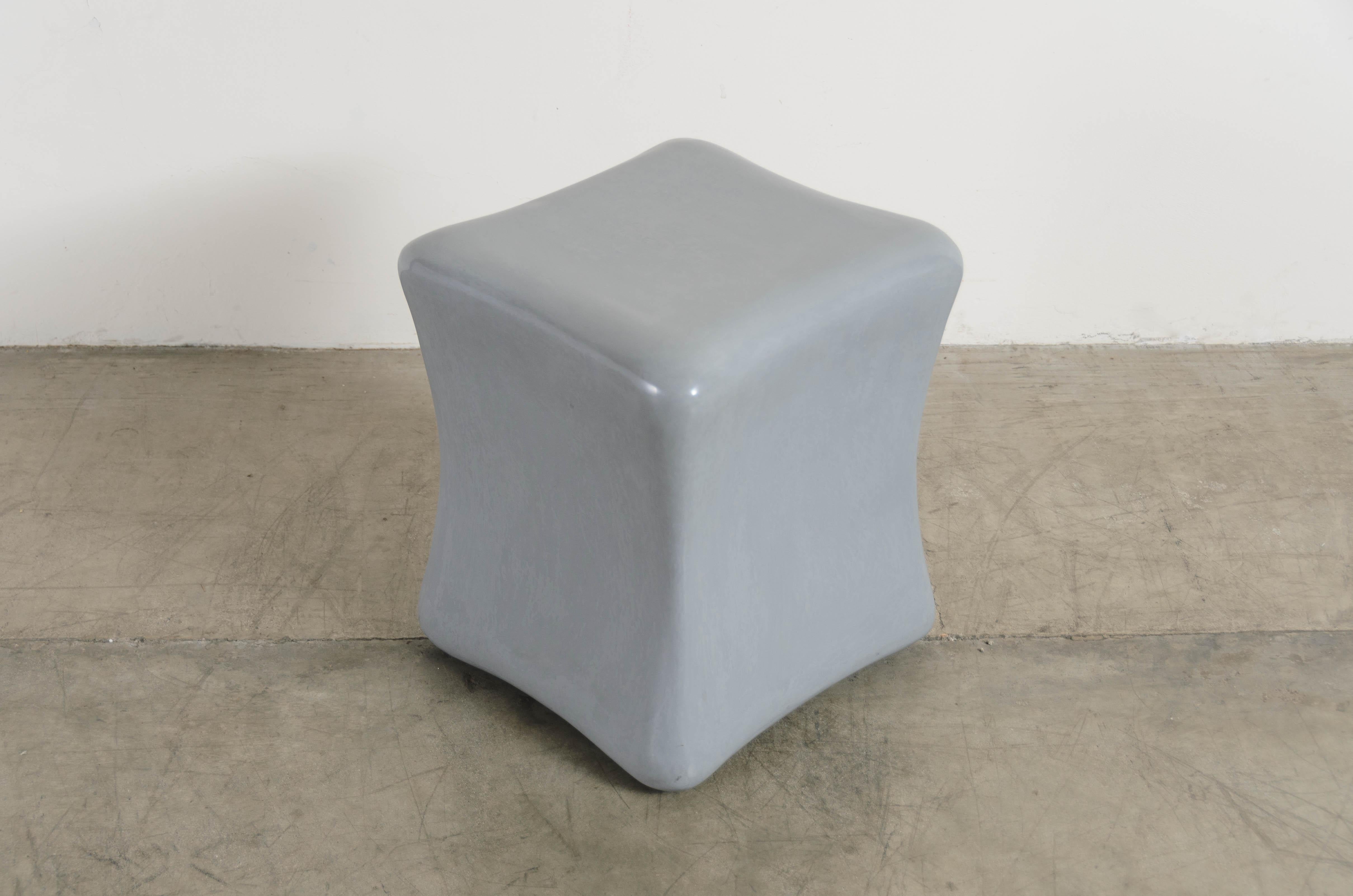 Post-Modern Contemporary Grey Lacquer Short Pillow Drumstool by Robert Kuo, Limited Edition For Sale