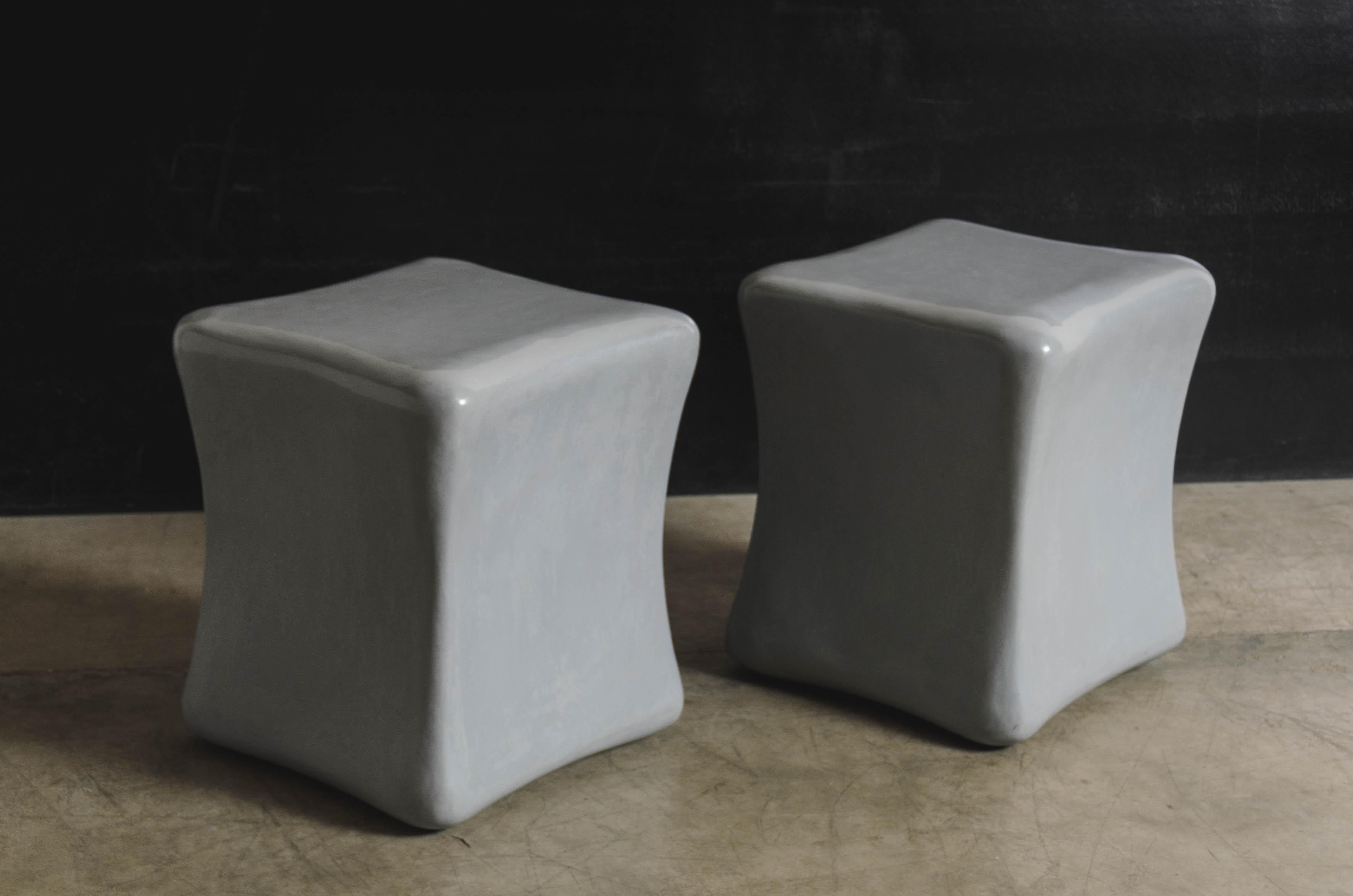 Contemporary Grey Lacquer Short Pillow Drumstool by Robert Kuo, Limited Edition For Sale 2