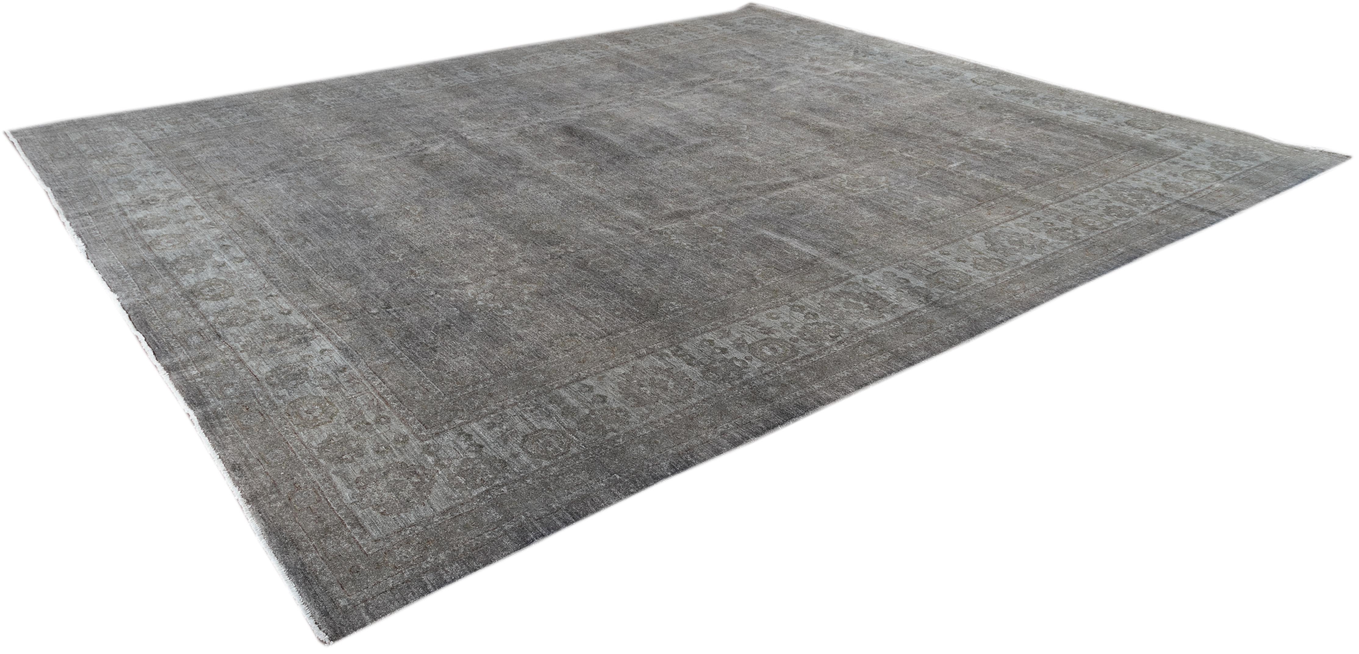 Contemporary gray overdyed wool room-size rug. For Sale 1