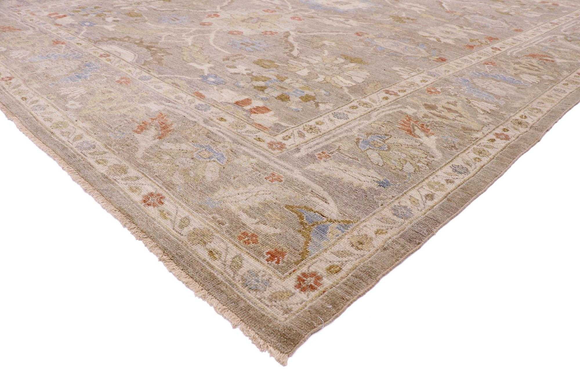 60873 New Contemporary Persian Sultanabad Rug, 10'04 x 13'06. Infused with timeless poise and exceptional craftsmanship, this hand-knotted, wool Persian Sultanabad rug is a masterpiece of Organic Modern artistry, exquisitely aligned with the