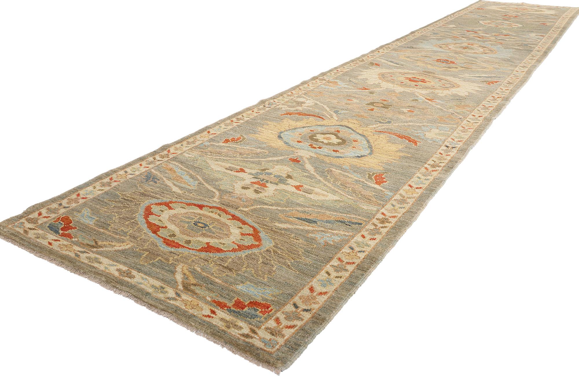 61289 Modern Persian Sultanabad Rug Runner, 03'05 x 18'11. Persian Sultanabad carpet runners are narrow, elongated rugs specifically designed for use in hallways, corridors, or narrow spaces. They originate from the Sultanabad region in Iran