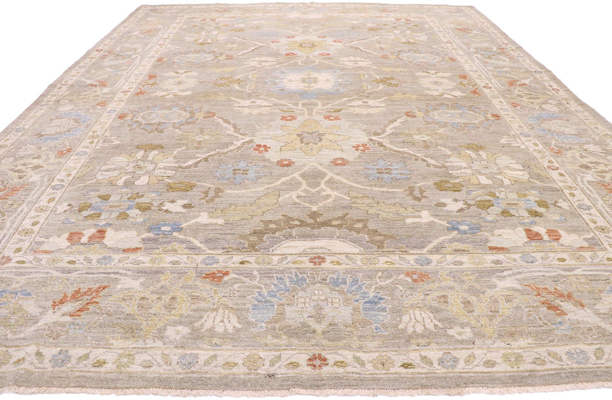 Organic Modern Contemporary Grey Persian Sultanabad Rug For Sale