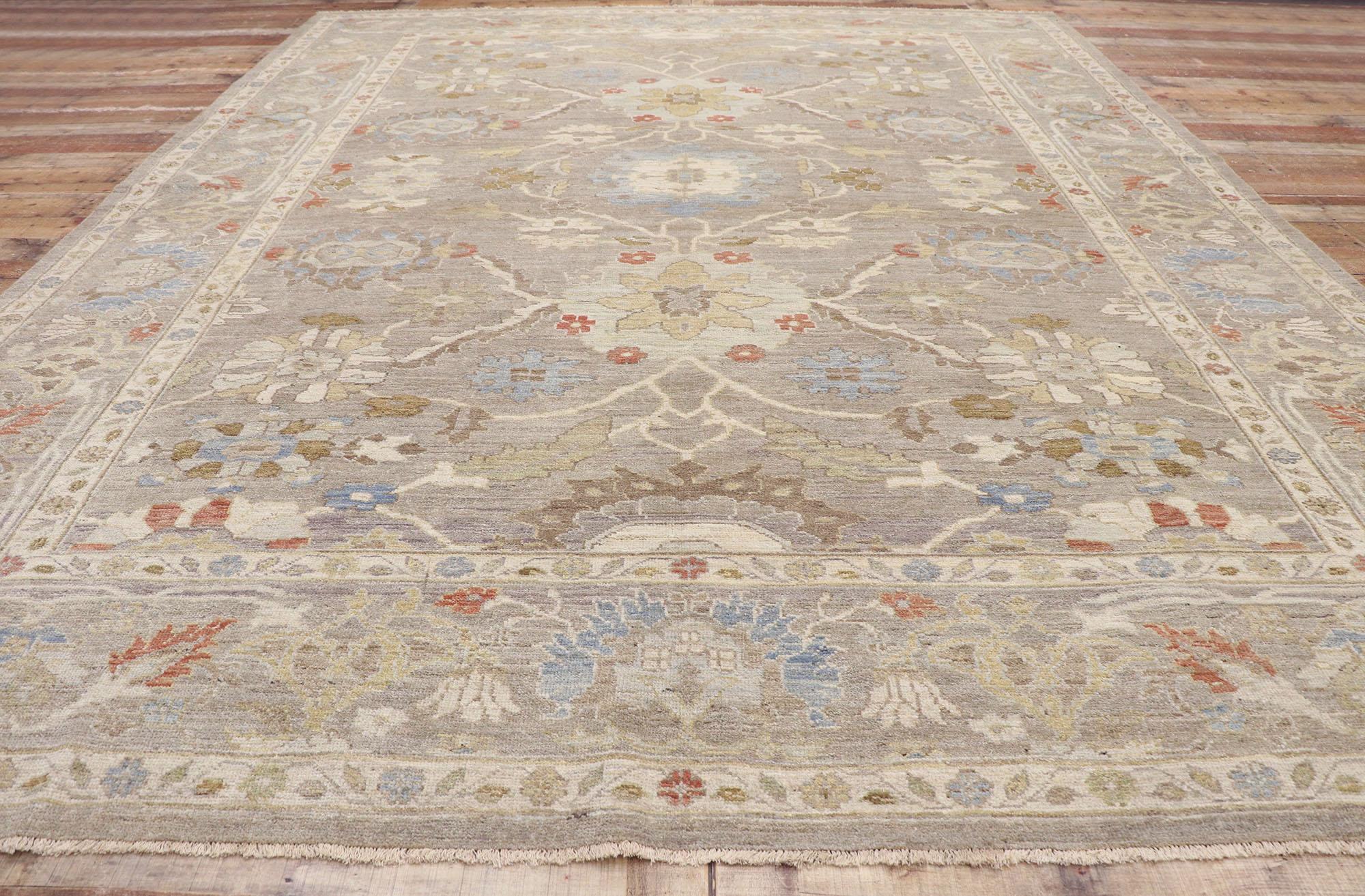 Wool New Contemporary Grey Persian Sultanabad Rug with Transitional Style For Sale