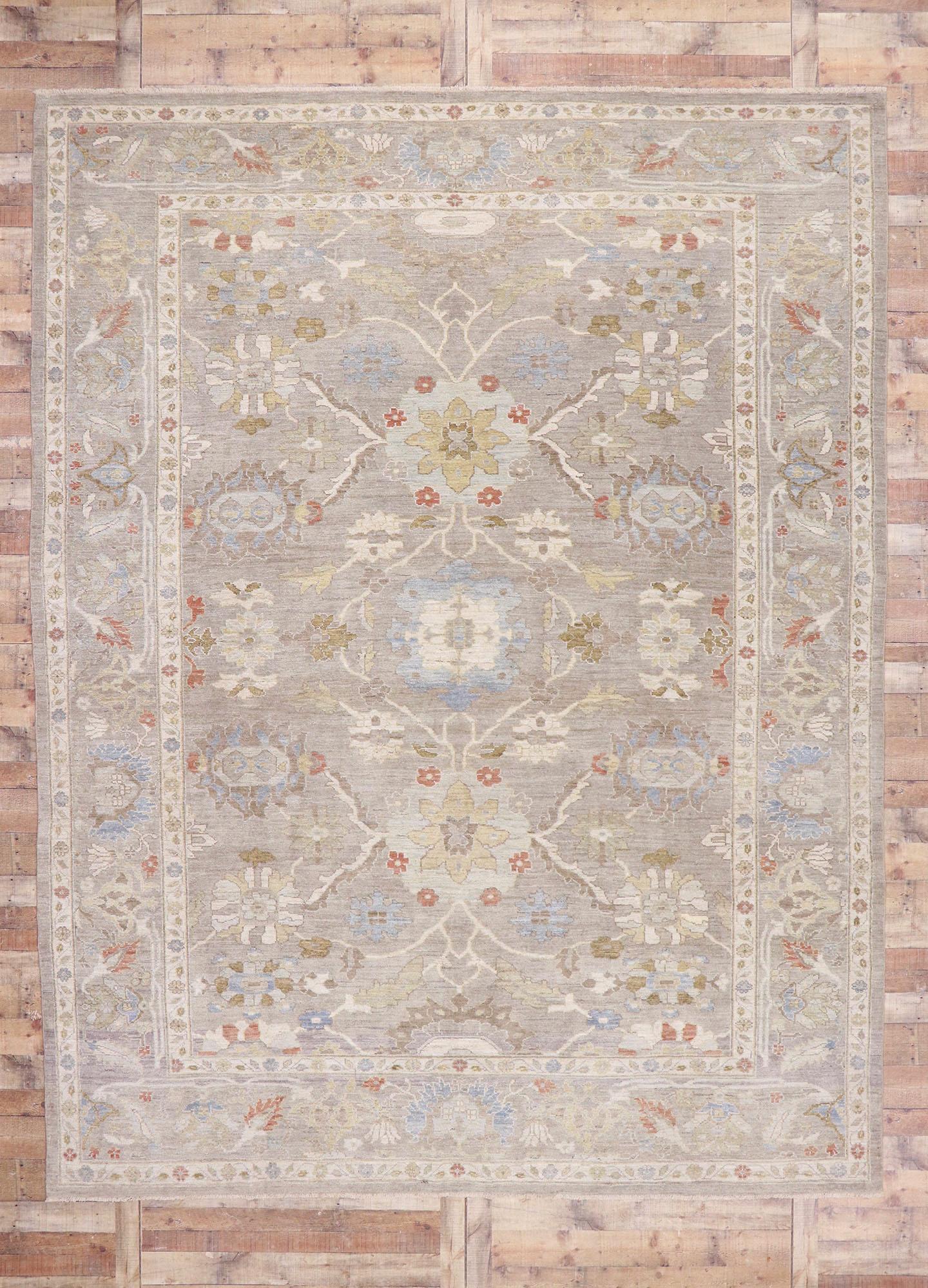 New Contemporary Grey Persian Sultanabad Rug with Transitional Style For Sale 1