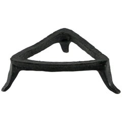 Contemporary Grey Stoneware Trivet with Black Silvery Glaze