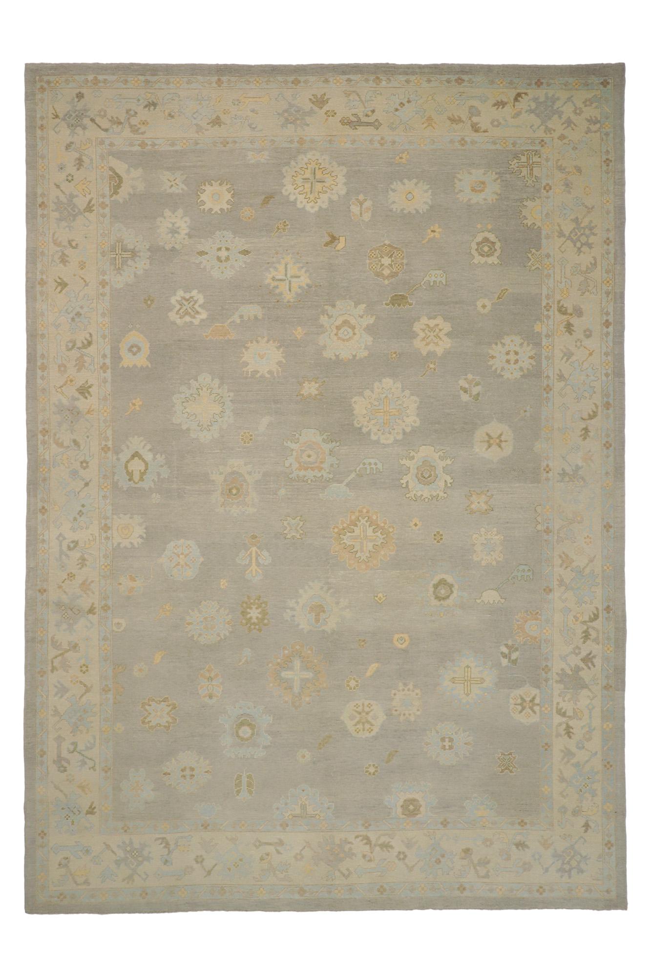 Contemporary Grey Turkish Oushak Rug  For Sale 6