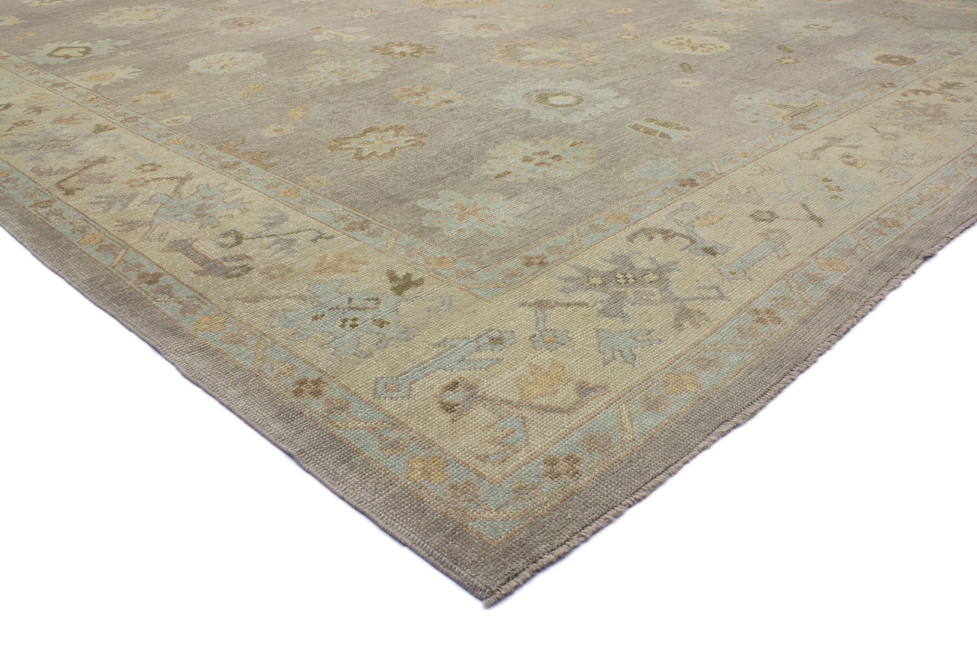 Hand-Knotted Contemporary Grey Turkish Oushak Rug  For Sale