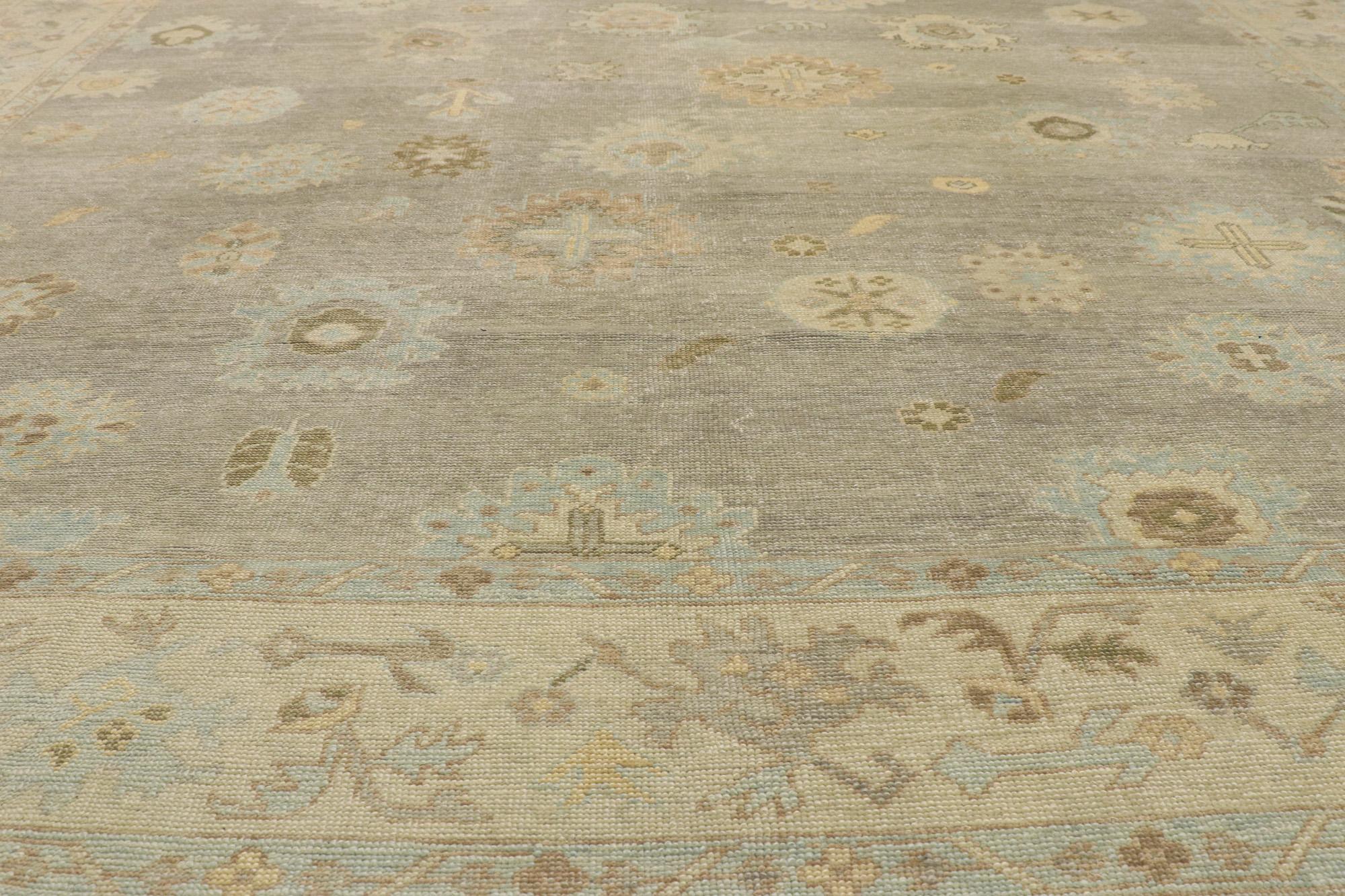 Wool Contemporary Grey Turkish Oushak Rug  For Sale