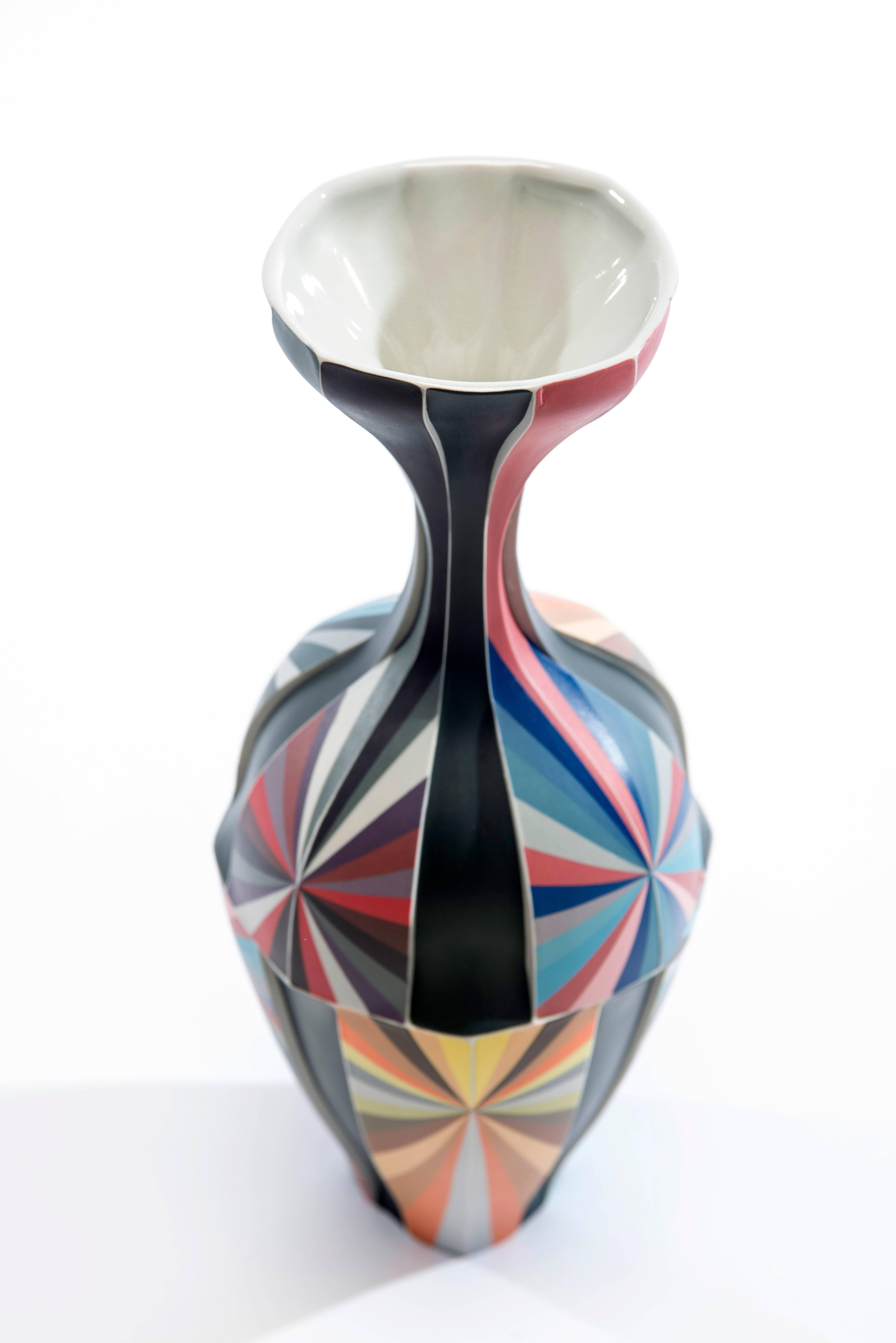 Grey, Orange, Blue, and Red Color Fields Vessel in Porcelain by Peter Pincus 1
