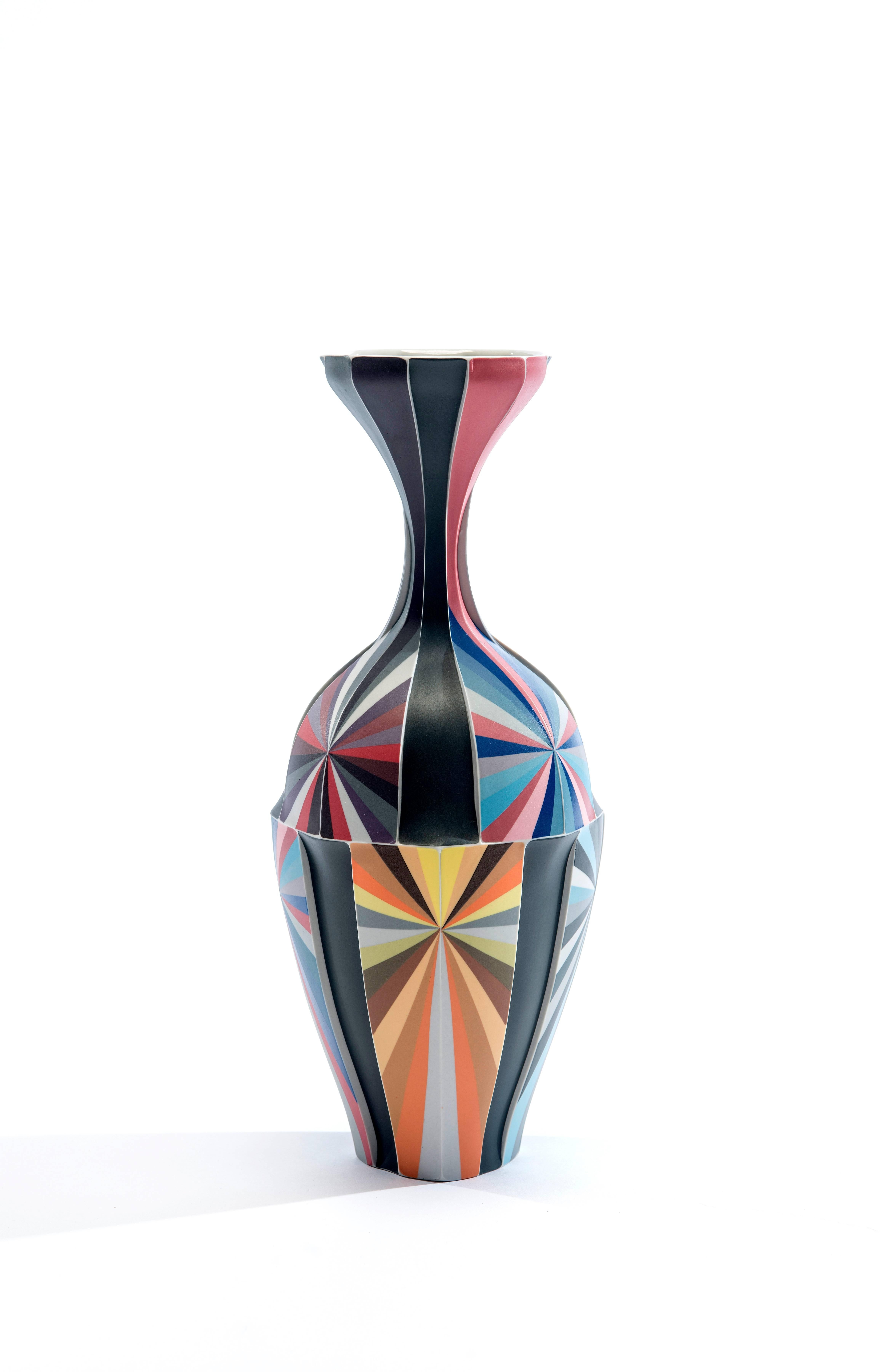 Grey, Orange, Blue, and Red Color Fields Vessel in Porcelain by Peter Pincus 2