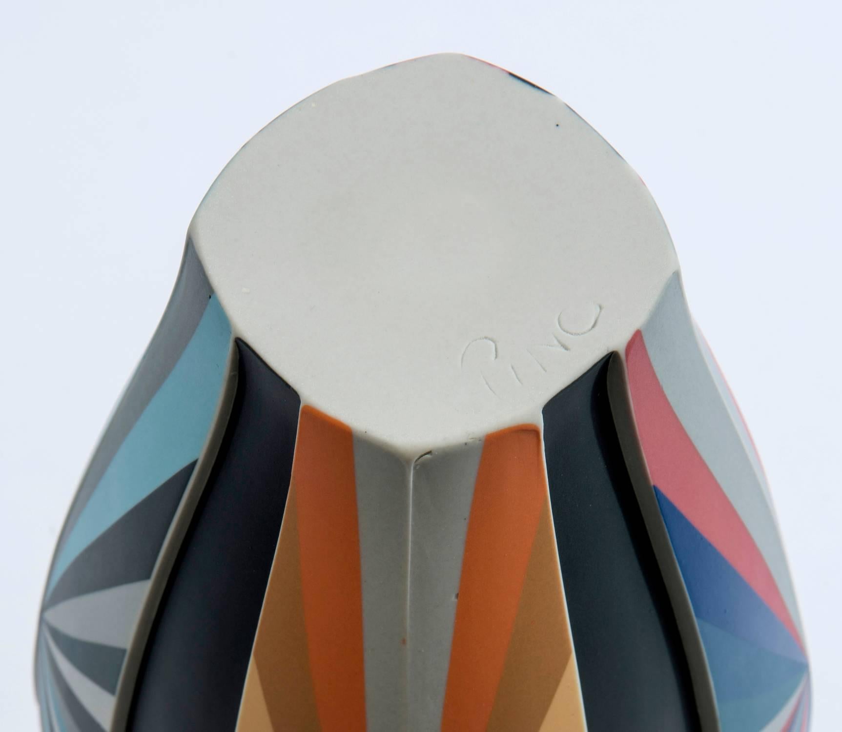 Grey, Orange, Blue, and Red Color Fields Vessel in Porcelain by Peter Pincus 5