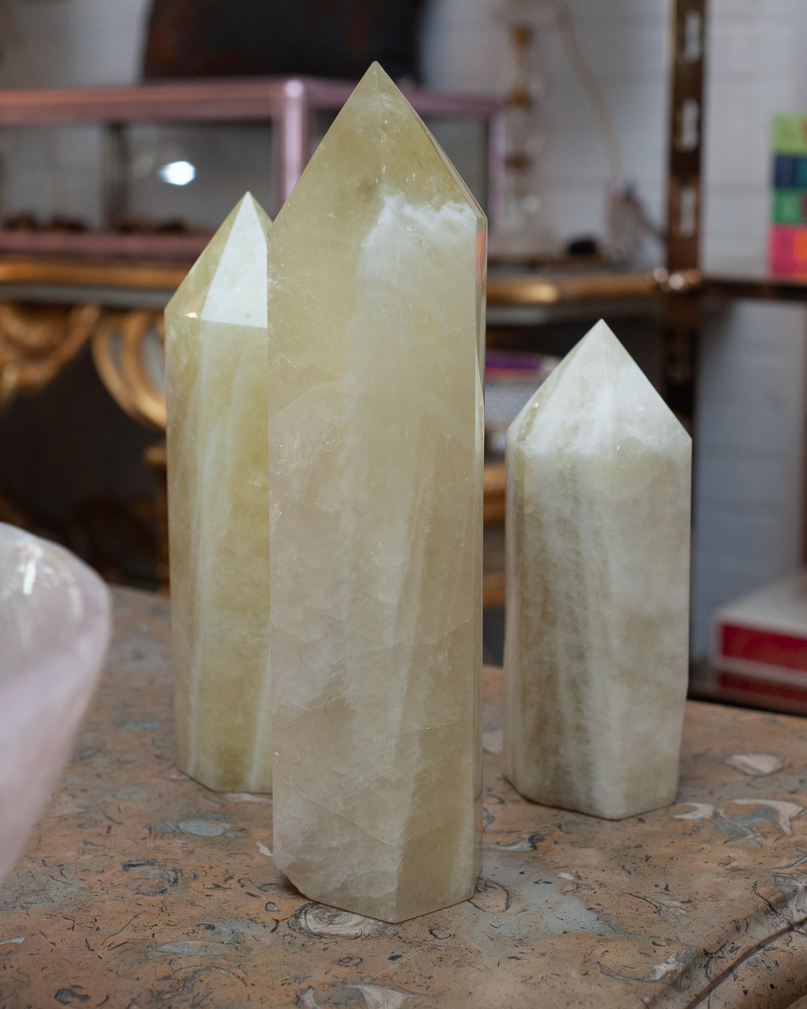 American Contemporary Group of Large Green Onyx Obelisks / Crystal Points For Sale