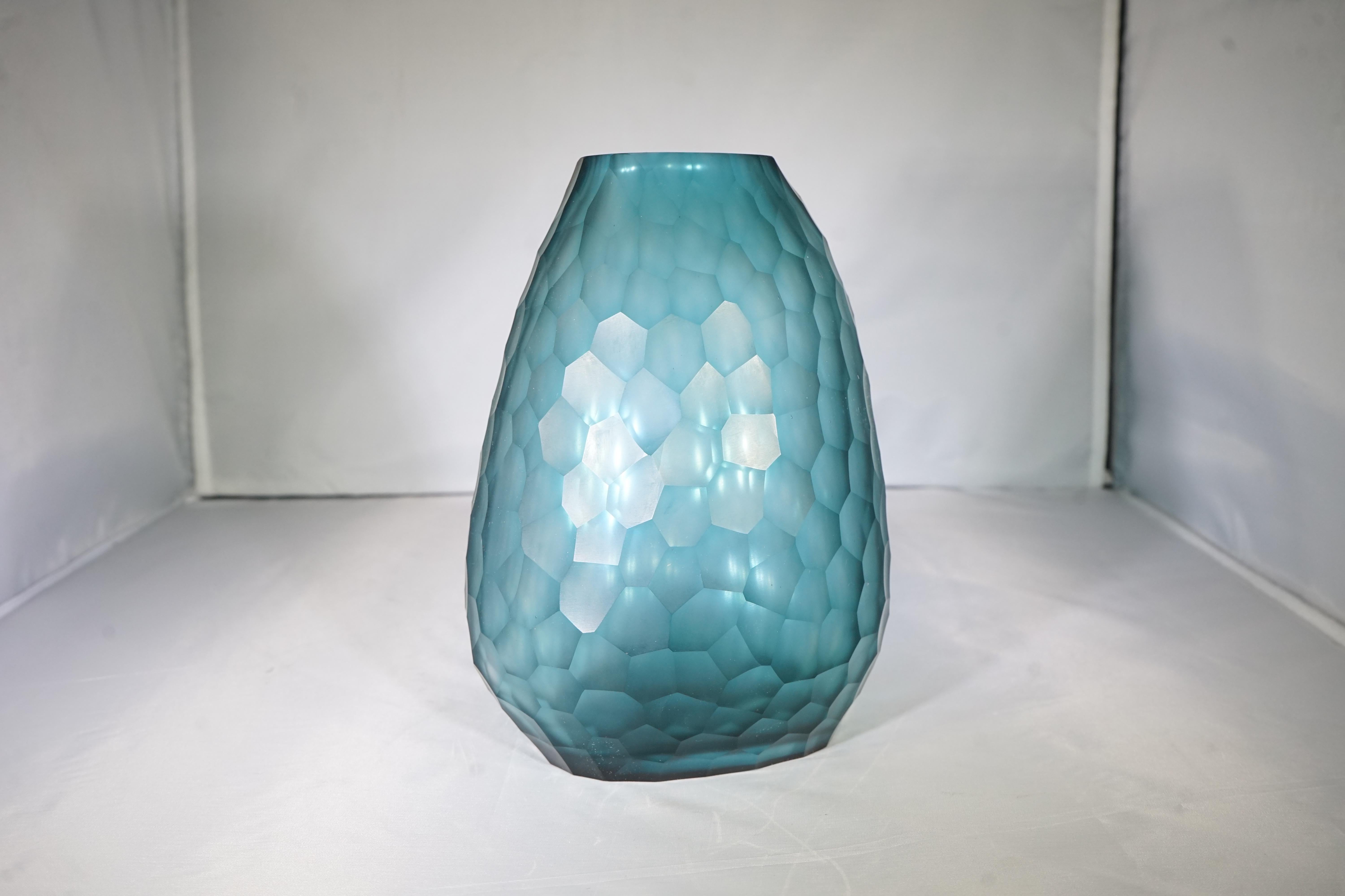 Contemporary tall oval Otavalo glass vase by Guaxs. Made in Germany.
