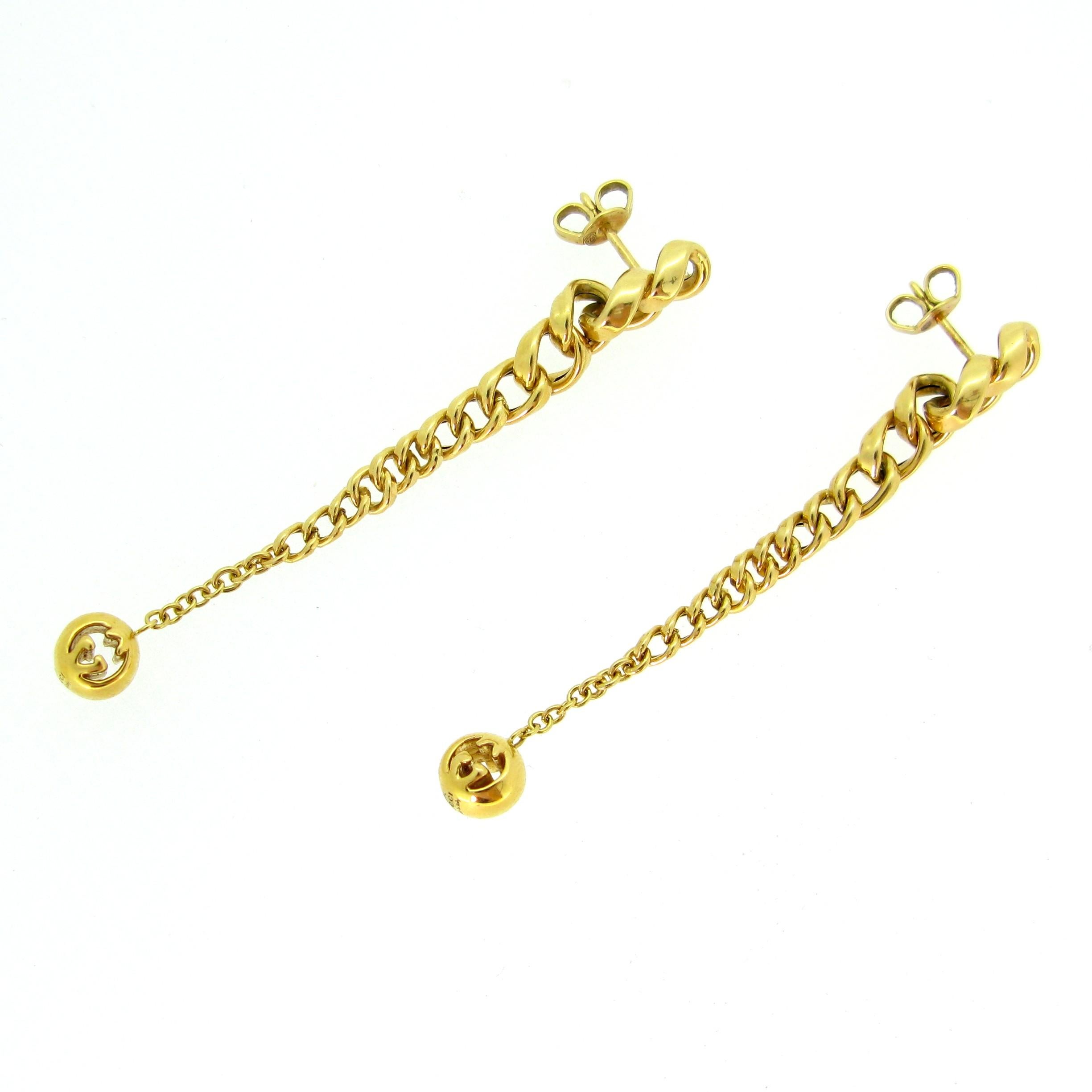 Contemporary Gucci Dangle Yellow Gold Earrings In Excellent Condition In London, GB