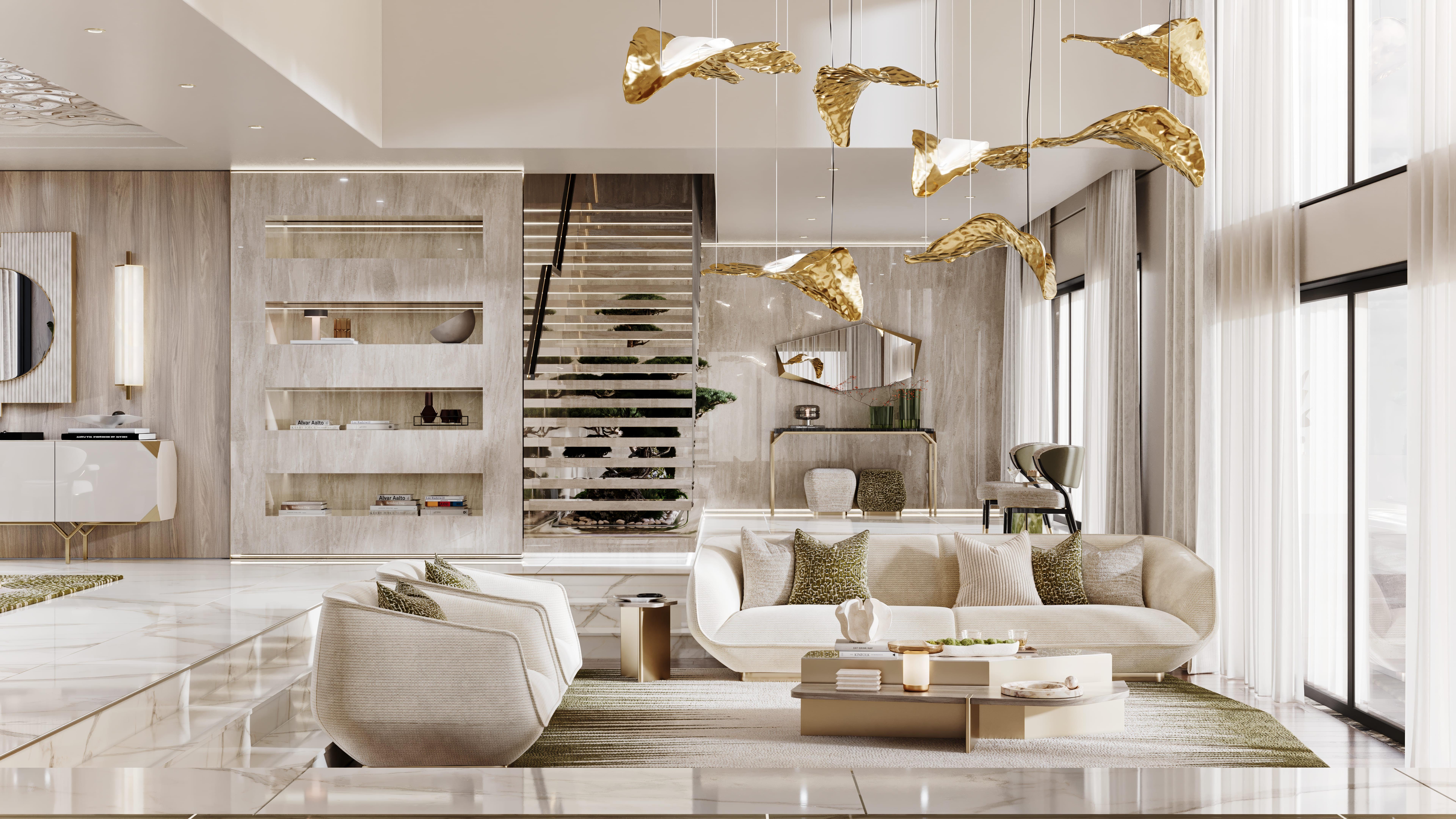 Mid-Century moderno Divano Gulman contemporaneo con elegante silhouette curva e base in ottone spazzolato in vendita