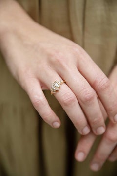 Contemporary Half Moon Cut & Baguette Diamond Ring 18 Carat Yellow Gold