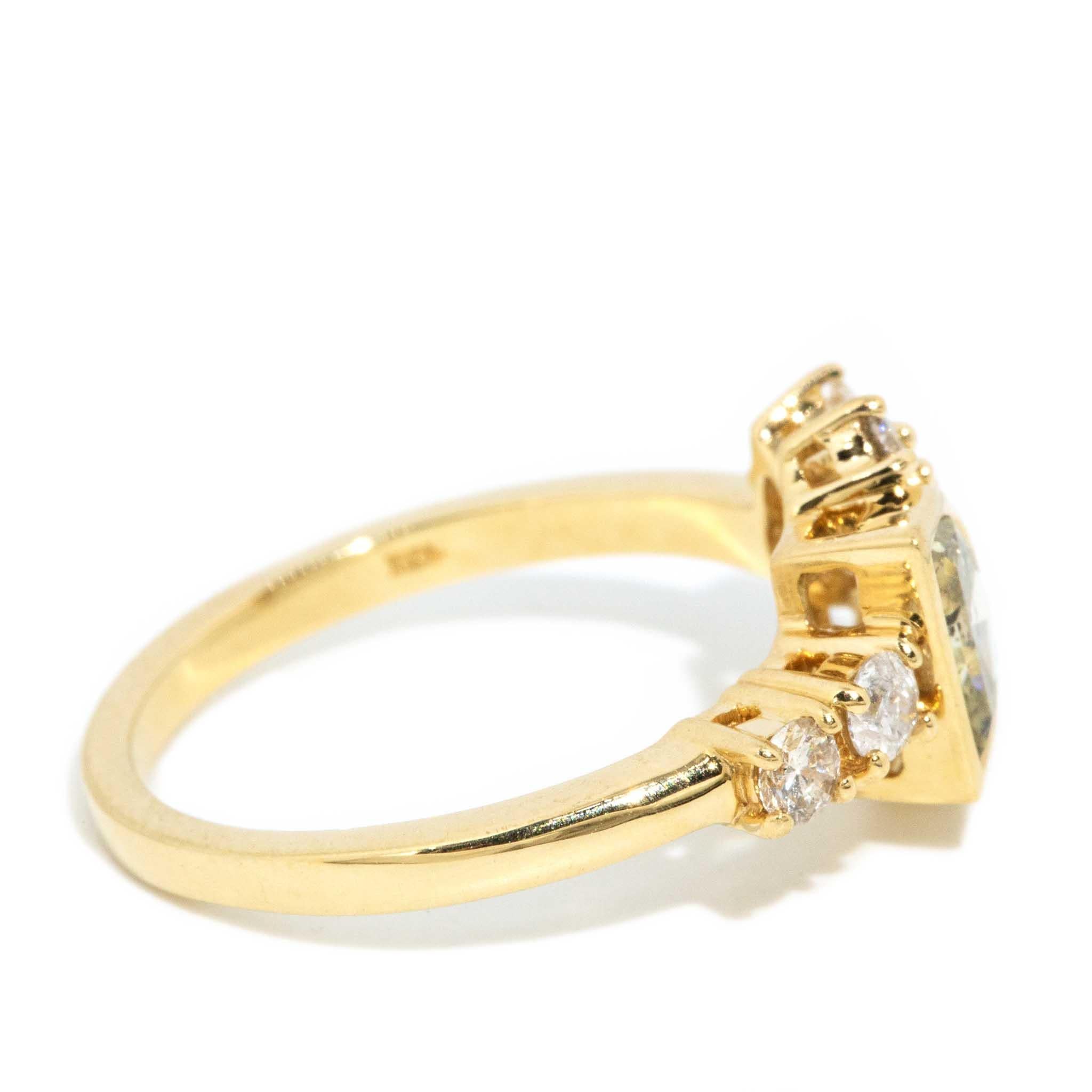 Contemporary Half Moon Cut & Baguette Diamond Ring 18 Carat Yellow Gold For Sale 3