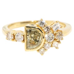 Contemporary Half Moon Cut & Baguette Diamond Ring 18 Carat Yellow Gold