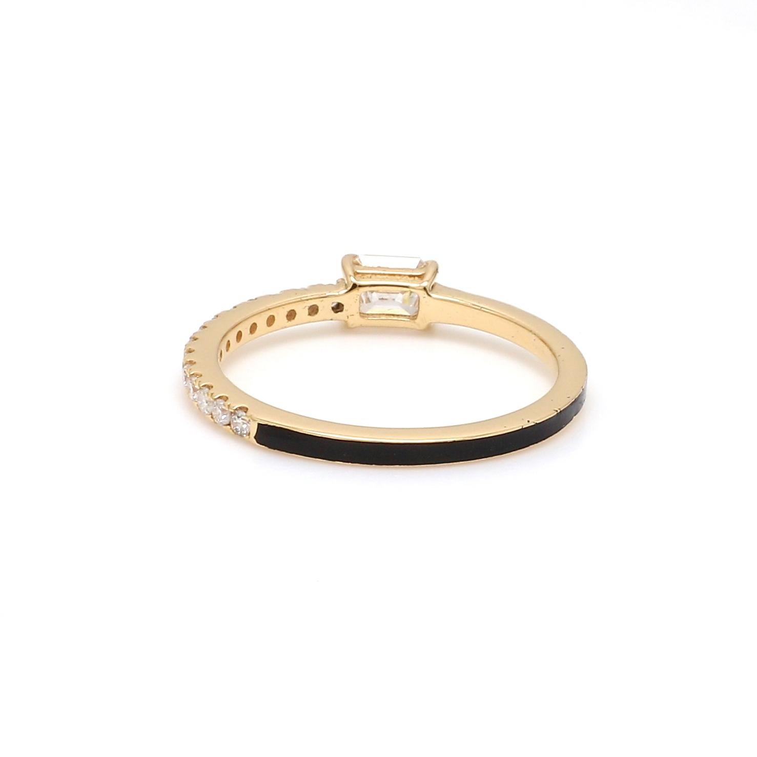 For Sale:  Contemporary Half-Pavé 14k Yellow Gold Diamond Enamel Band Stackable Ring 2