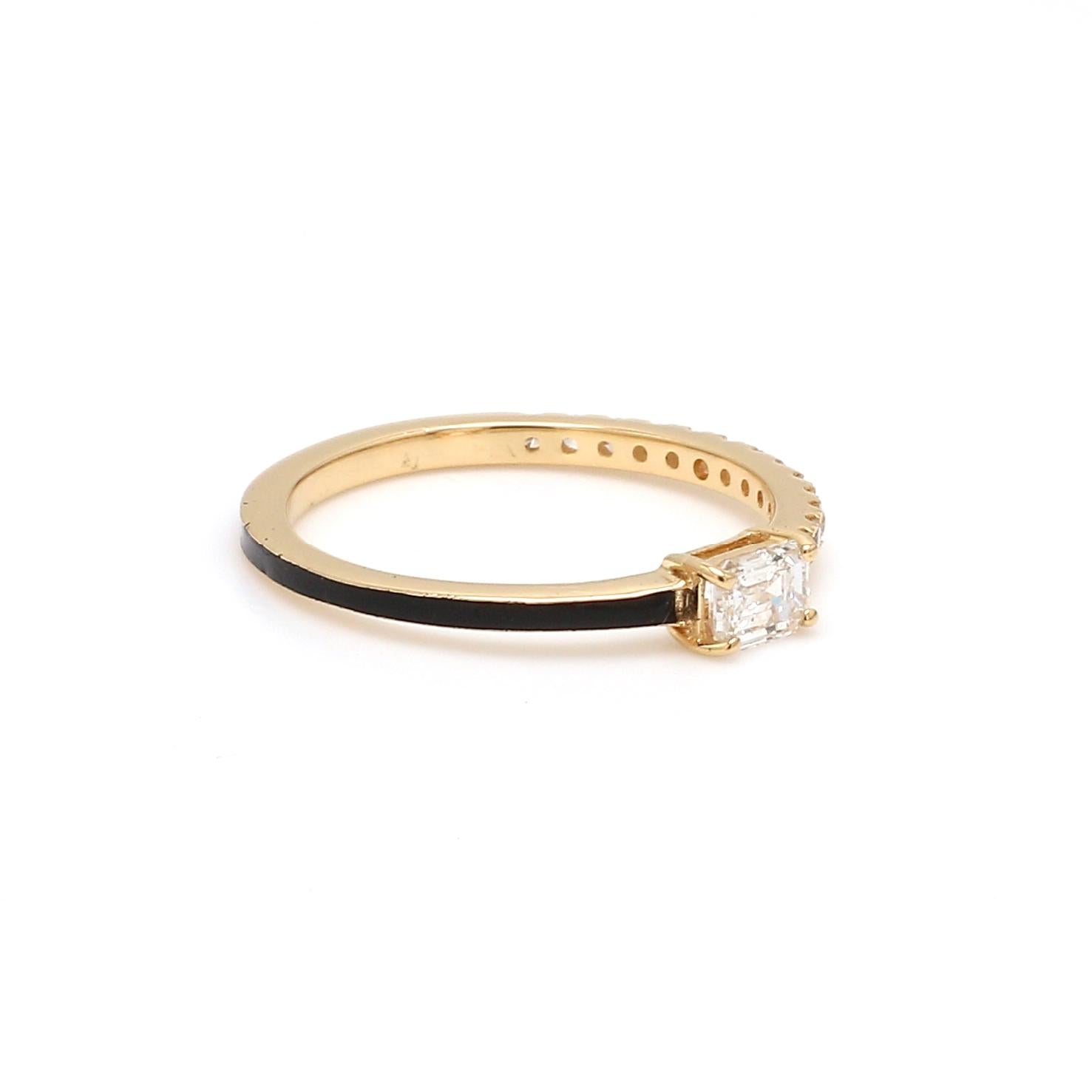For Sale:  Contemporary Half-Pavé 14k Yellow Gold Diamond Enamel Band Stackable Ring 3