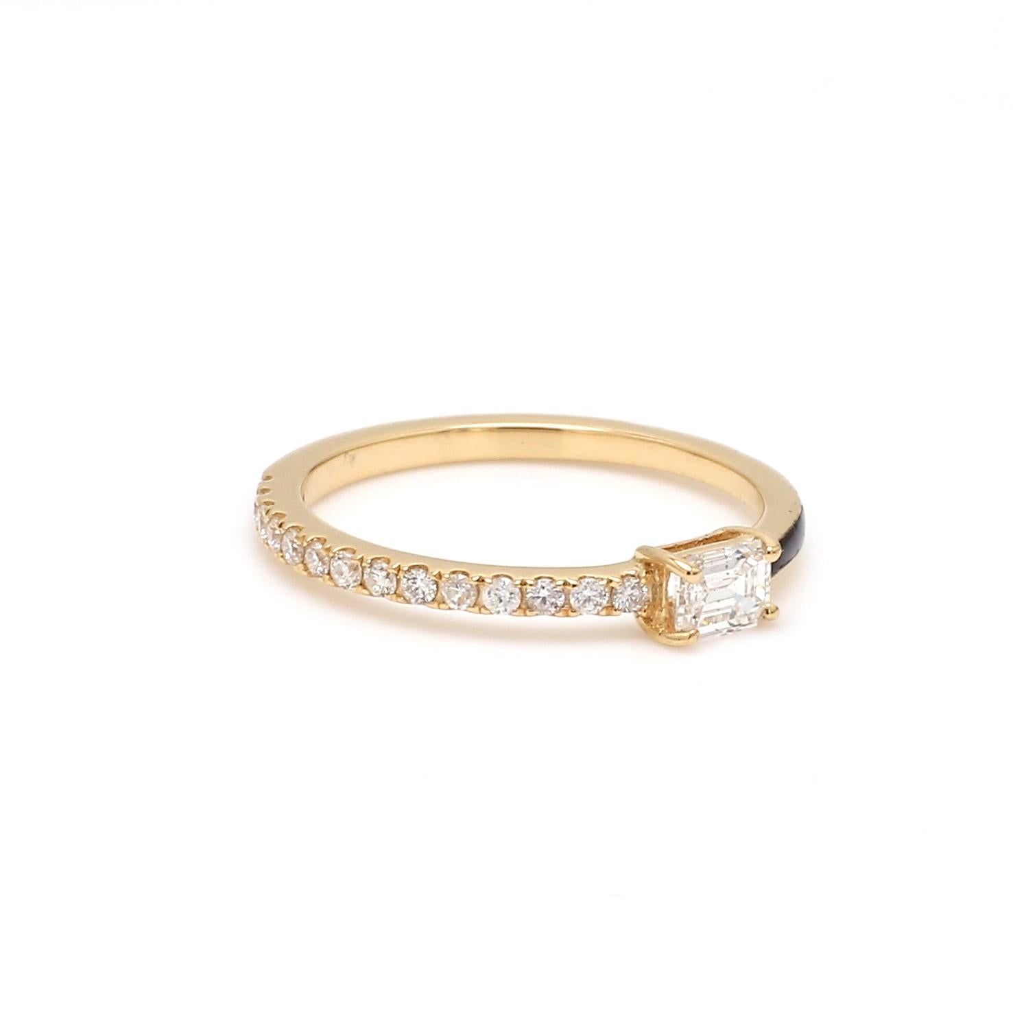 For Sale:  Contemporary Half-Pavé 14k Yellow Gold Diamond Enamel Band Stackable Ring 5