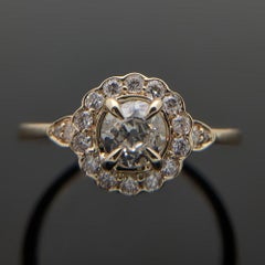 Contemporary Halo 14 Karat Yellow Gold Diamond Ring