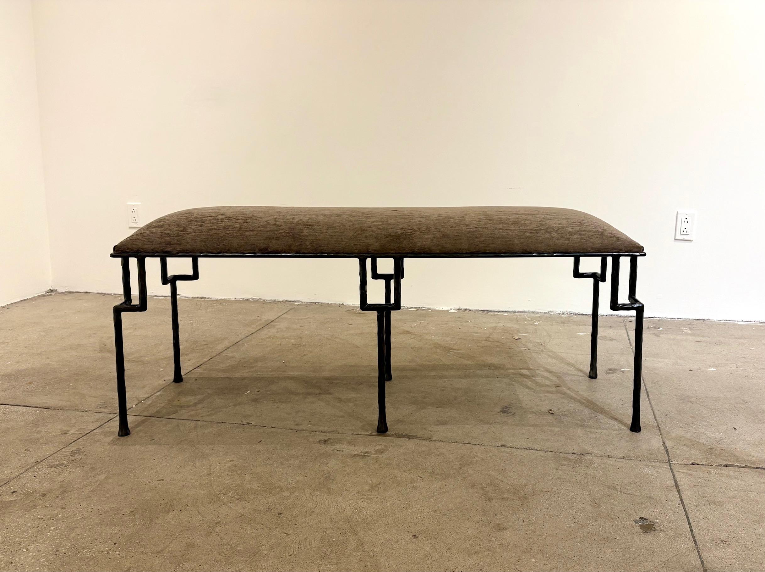 American Contemporary Hammered and Patinated Iron Bench For Sale