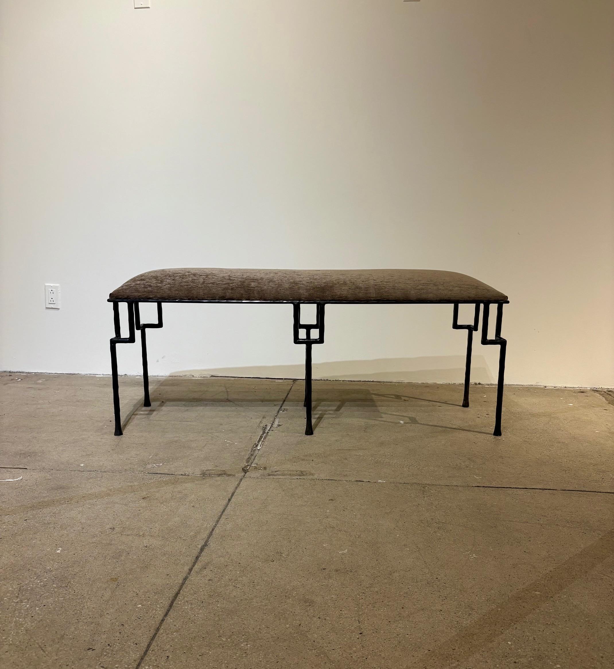 Contemporary Hammered and Patinated Iron Bench For Sale 3