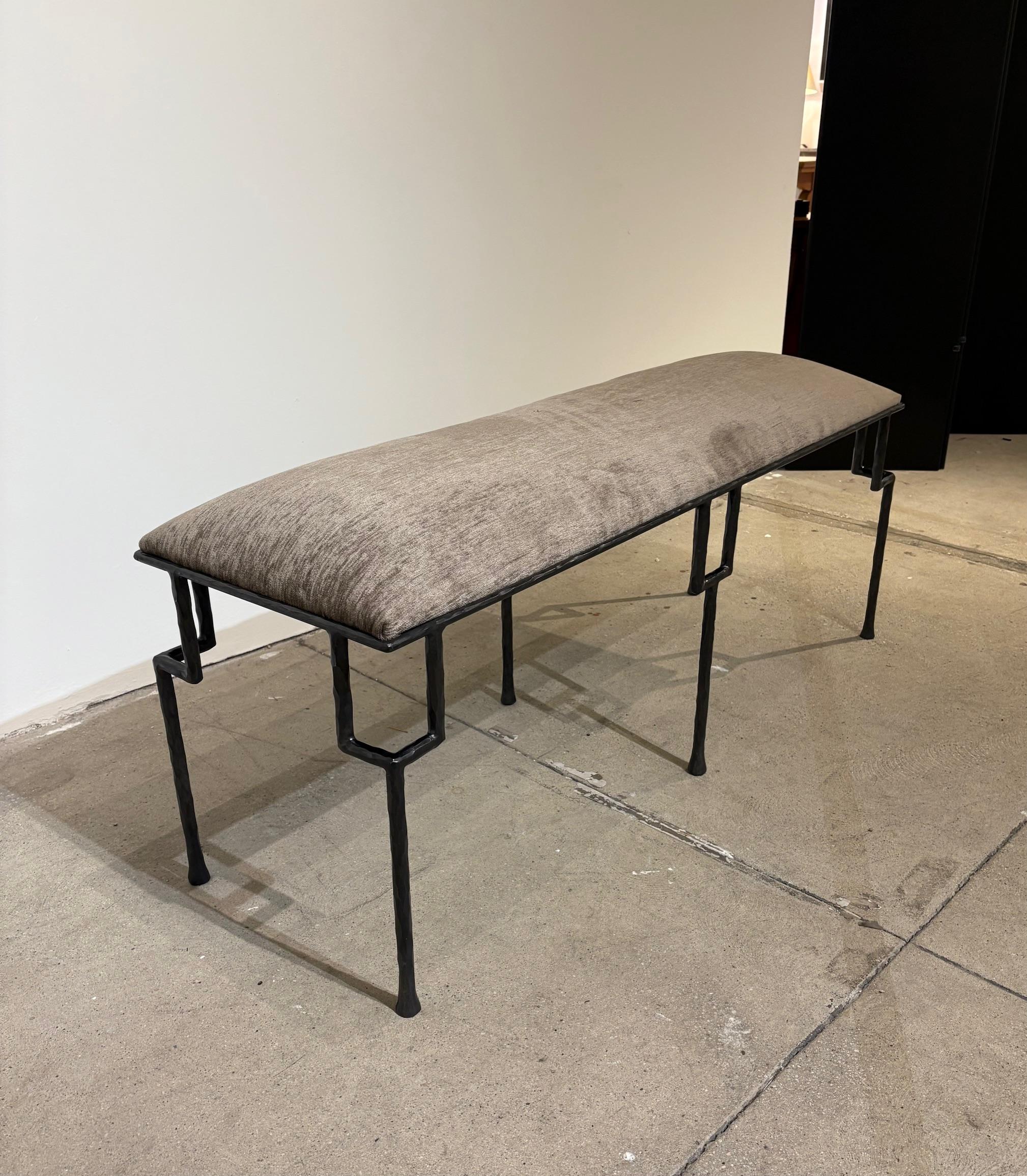 Contemporary Hammered and Patinated Iron Bench For Sale 4