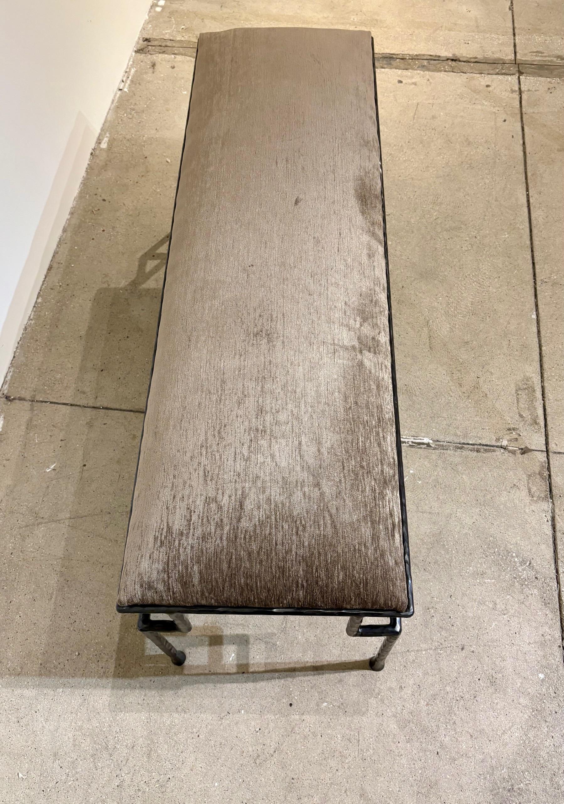 Contemporary Hammered and Patinated Iron Bench For Sale 5