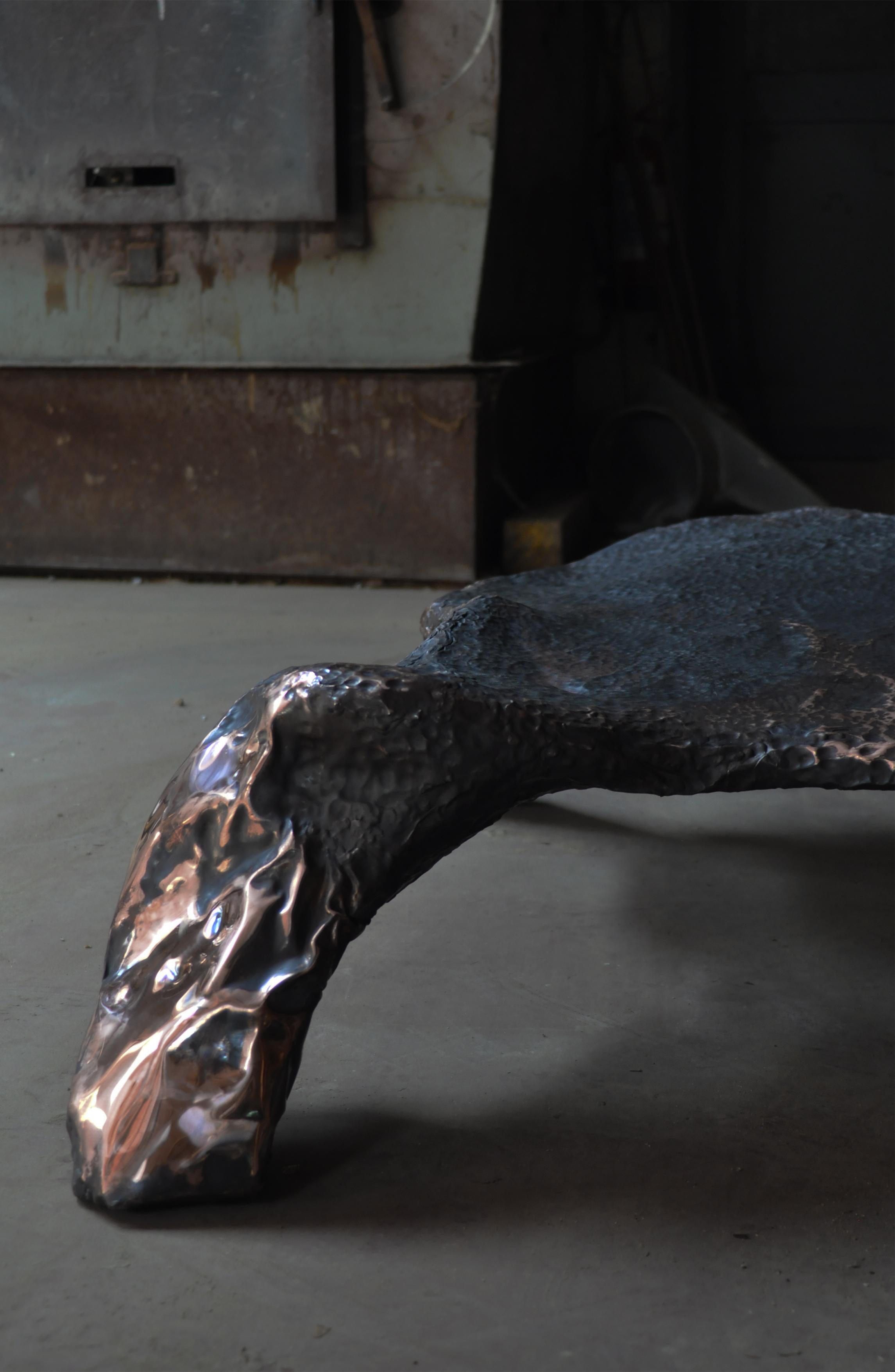 Copper Contemporary Hammered copper Platypus Bench  by Marius Ritiu For Sale
