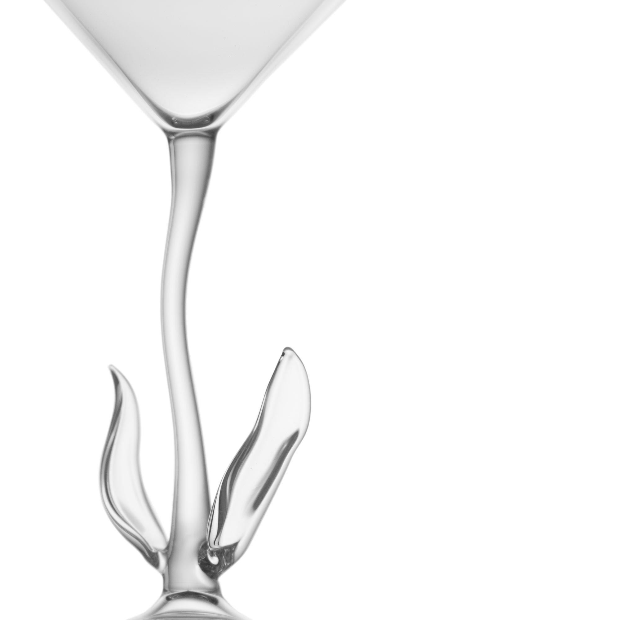 Moderne Set de verres à cocktail contemporains soufflés à la main en forme de fleur de calla Garden Leaf Nature en vente