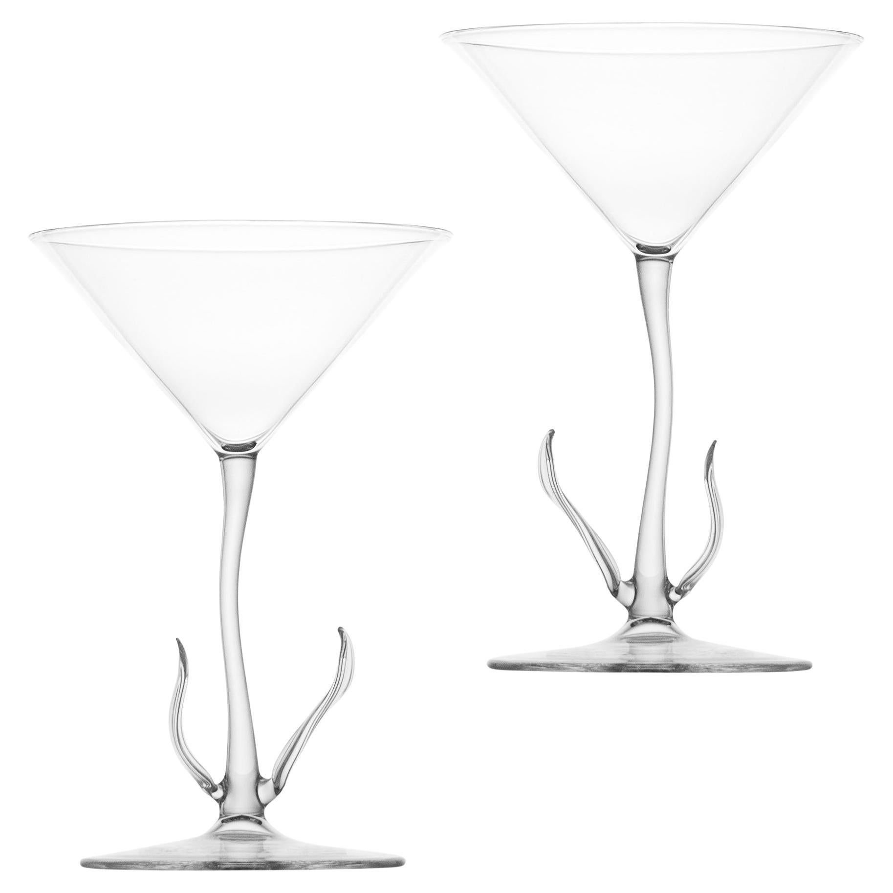 Set de verres à cocktail contemporains soufflés à la main en forme de fleur de calla Garden Leaf Nature
