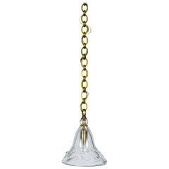 Contemporary Hand Blown Clear Bell Pendant on Long Brass Chain