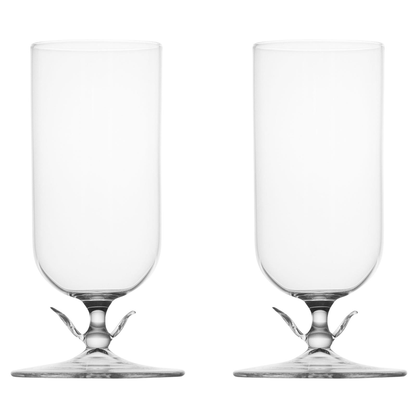 Zeitgenössisches mundgeblasenes Narzissenblüten-Cocktailglas-Set Garden Leaf Nature