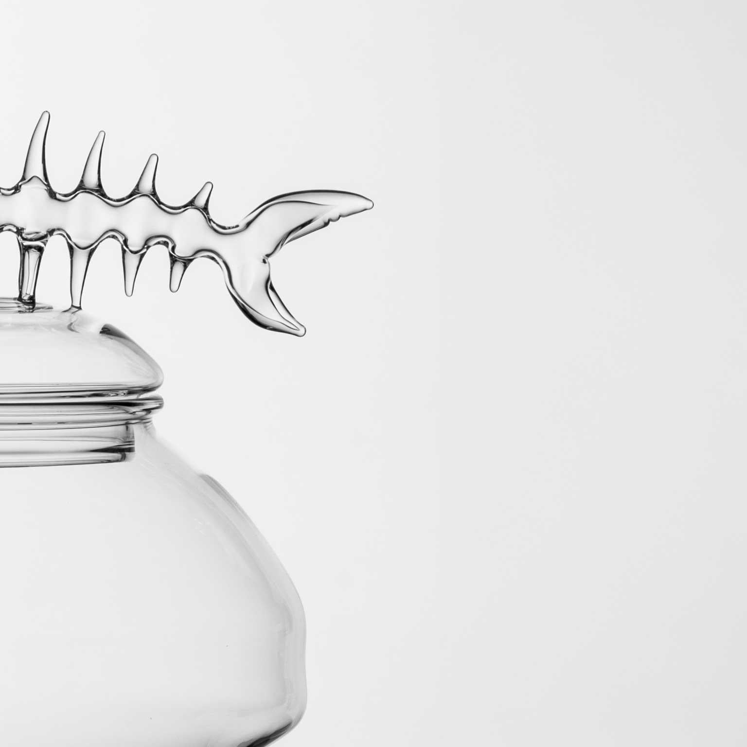 Modern Contemporary Hand-Blown Esca Glass Jar Fish Bone Animal Sea Creatures Ocean Deco For Sale