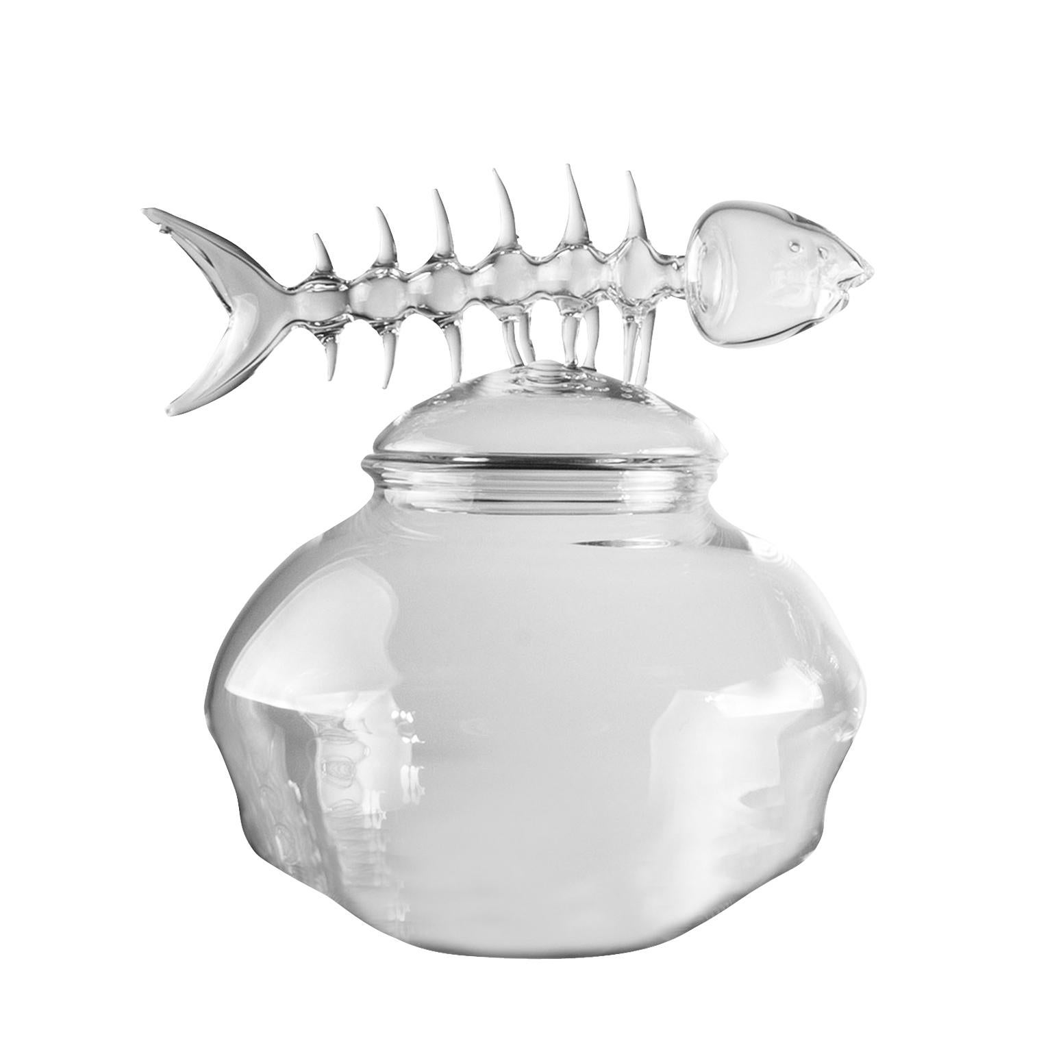 Contemporary Hand-Blown Esca Glass Jar Fish Bone Animal Sea Creatures Ocean Deco In New Condition For Sale In Camisano Vicentino, IT