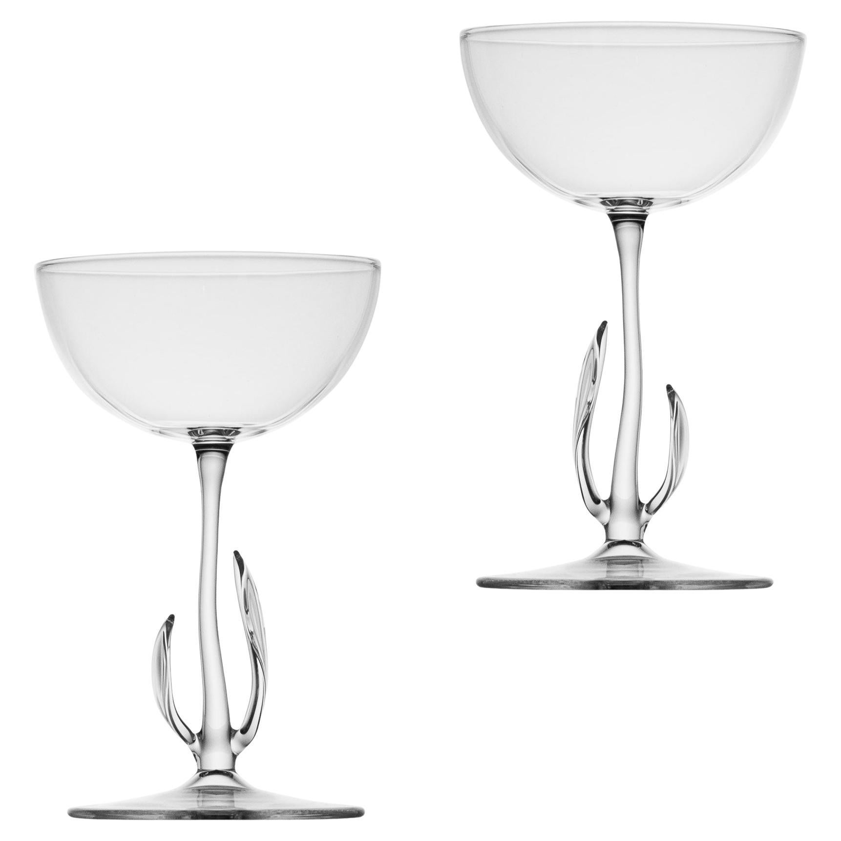 Set de verres à cocktail contemporains soufflés à la main Gardenia Garden Leaf Nature Wild
