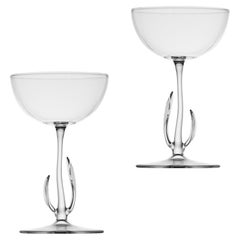 Contemporary Hand Blown Gardenia Cocktail Glasses Set Garden Leaf Nature Wild