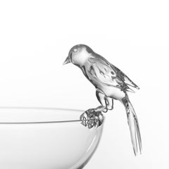 Zeitgenössische mundgeblasene Glasschale Vögelchen Schwalbe Niedlich Dekorativ Crestani