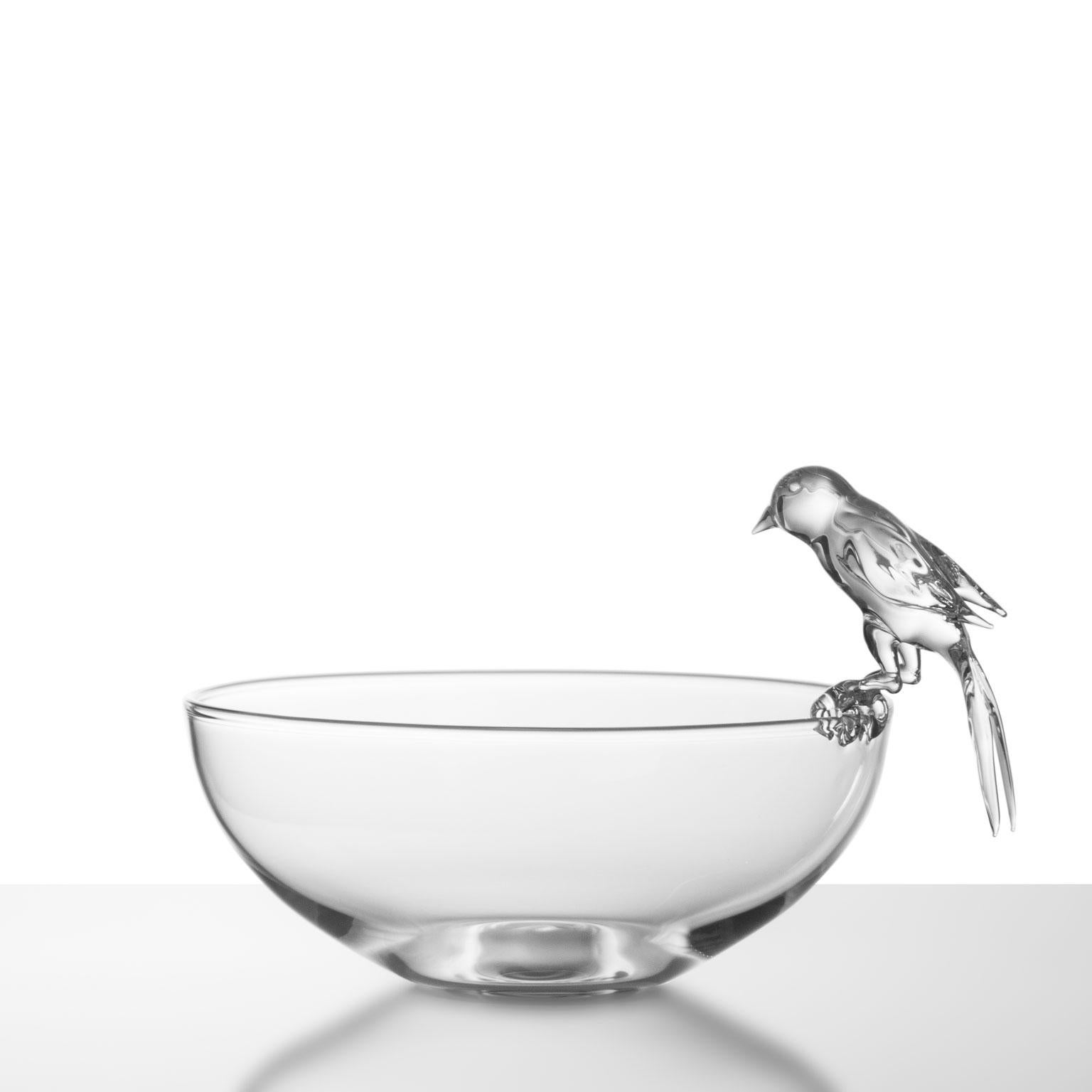 Moderno Ciotola contemporanea in vetro soffiato a mano Uccellino Rondine Carino Decorativo Crestani in vendita