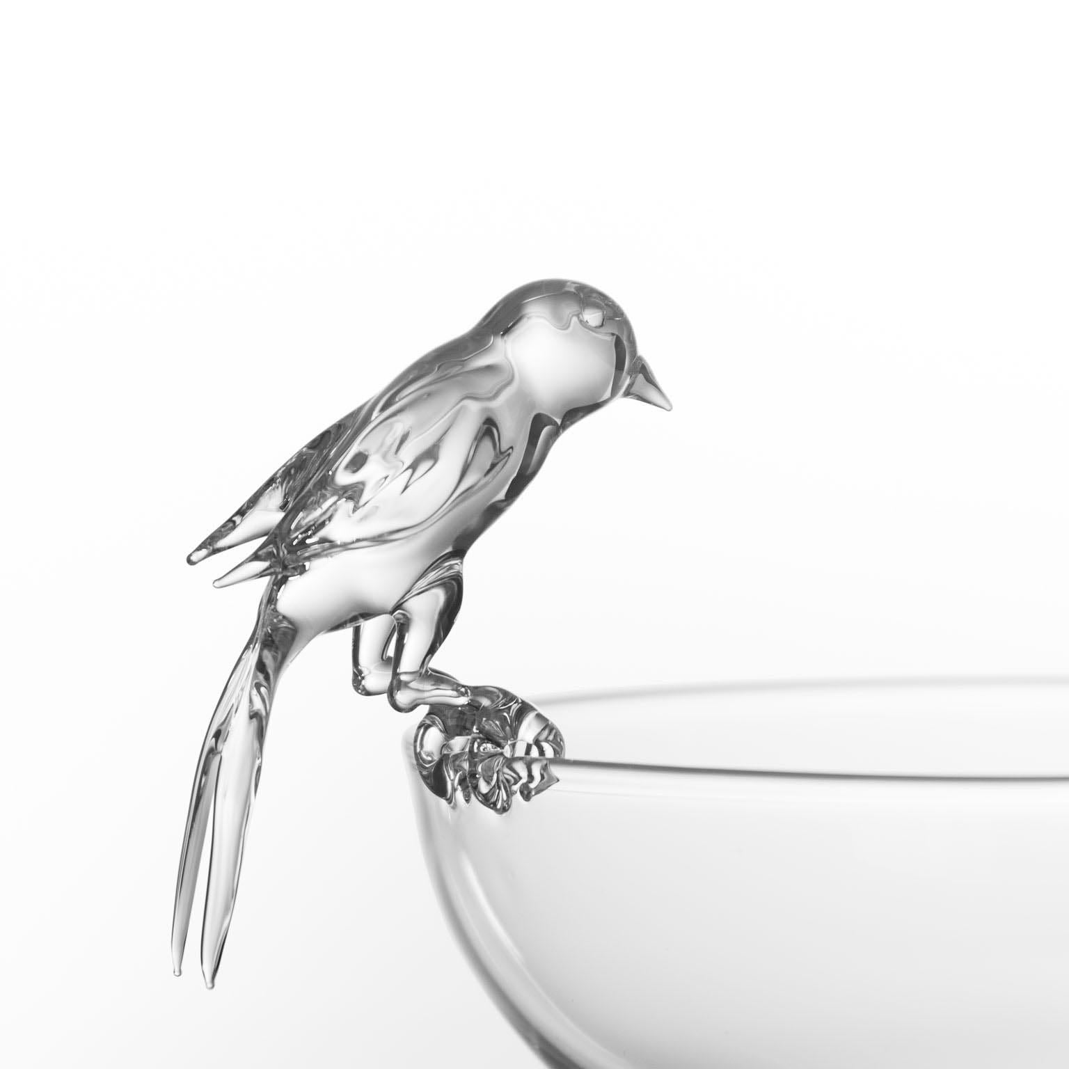 Cuenco Contemporáneo de Vidrio Soplado a Mano Pequeño Pájaro Golondrina Bonito Decorativo Crestani en venta 1