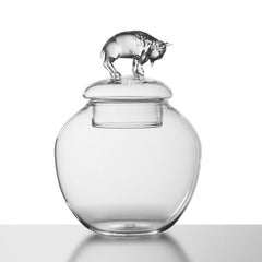 Vaso di vetro trasparente soffiato a mano contemporaneo "Buffalo Jar" di Simone Crestani